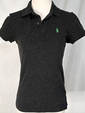 Ralph Lauren The Skinny Polo Gray Logo Short Sleeve Fitted Collar Green